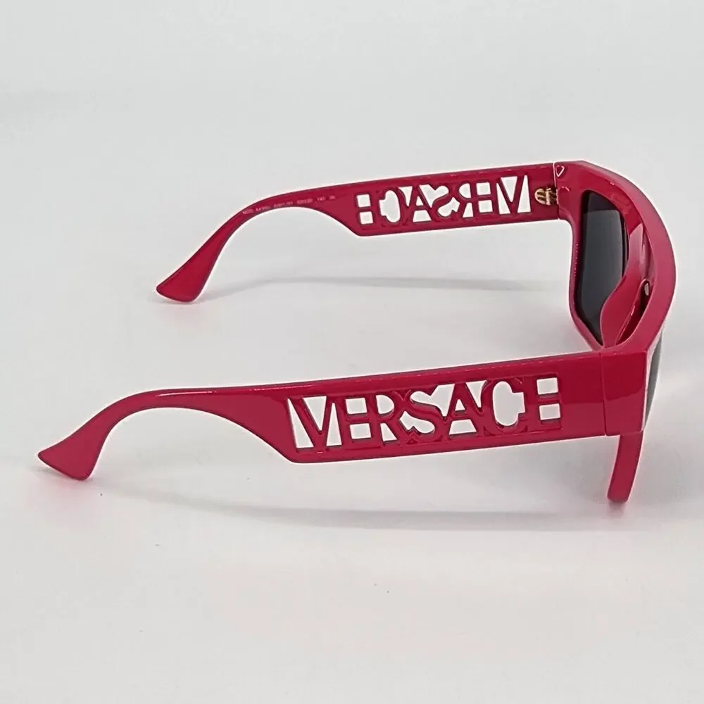 Versace Bright Pink Cutout Logo Square Sunglasses Unisex New in Box